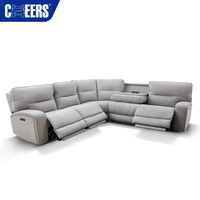 MANWAH CHEERS Sofá seccional reclinable eléctrico gris de tela de lujo de 5 plazas con salida de CA y Puerto USB para muebles de sala de estar