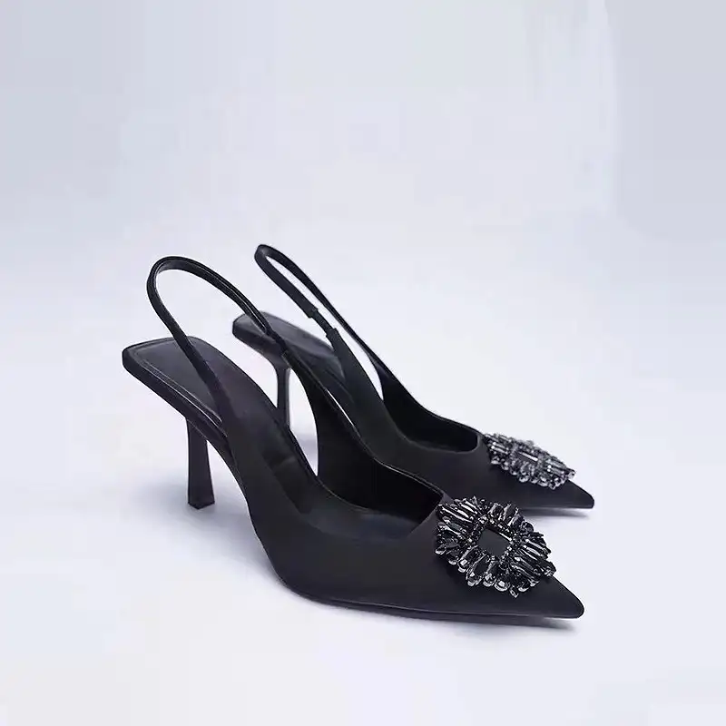 Siyah gelin düğün lüks elbise sivri bayanlar yüksek topuk ayakkabı kadın sandalet ofis Stiletto taklidi topuklu ayakkabı