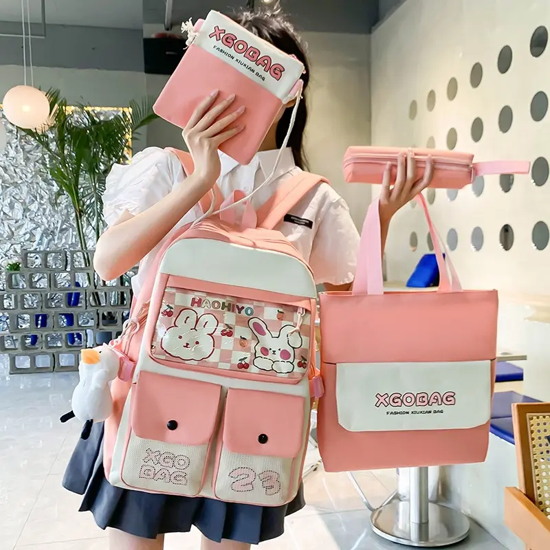 2022 new Korean edition of four sets of canvas backpack for students wholesale wind leisure school bag