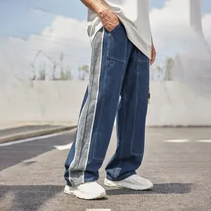 INFLATION Patchwork Bande Latérale Bleu NOUVEAU jean Denim pas cher Cordon vente en gros Jeans droits hommes