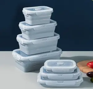 Vendita all'ingrosso calda scatola da pranzo pieghevole in silicone per esterno portatile bento box ciotola di noodle istantanea può essere riscaldata da microonde o