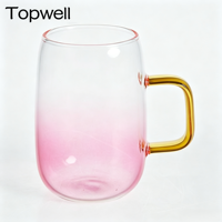 Tasse en verre borosilicate TOPWELL 300 ml avec poignée colorée et style peint par pulvérisation, résistante à la chaleur, compatible micro-ondes et lave-vaisselle