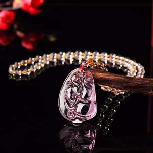 Wholesale pink Crystal Glass Stylish Buddha <strong>Fox</strong> Gourd Rose Flower Jade Donut Goldfish Pendant <strong>Necklace</strong> for Women Men 2025 - Product Image 5