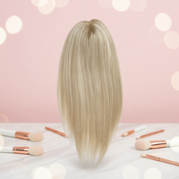 Postizo de Cabello Humano Remy Virgen Ruso Europeo Rubio Cenizo con Reflejos, Topper de Encaje Cerrado con Trama Trasera para Mujeres Blancas