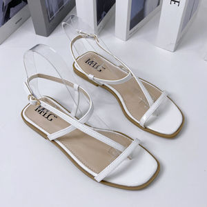Summer Spring Fashion Trends-Women's Genuine Leather <b>Open</b>-Toe Sandals Geometry Pattern Buckle Durable Construction Flip Flops - Product Image 2