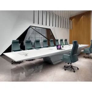 Mesa de reuniones para 16 personas, muebles de oficina de diseño moderno con pintura blanca brillante, personalizado, nuevo diseño de lujo seccional