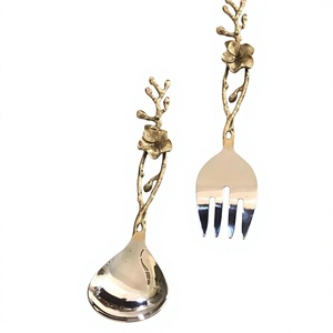 Ensemble de couverts en métal durable et écologique au design floral moderne, acier inoxydable, polissage miroir haute brillance, couverts de mariage - Product Image 1