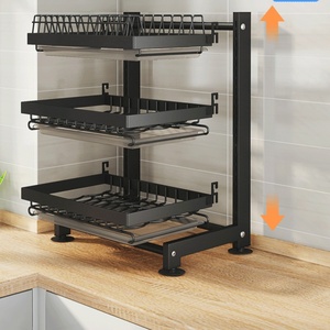 Escurridor de Platos Ajustable de 2 Niveles de Acero Inoxidable con Bandeja Recolectora de Agua para Uso en Esquinas de Encimeras de <span class=keywords><strong>Cocina</strong></span>, Fácil de Limpiar/Almacenar - Product Image 5