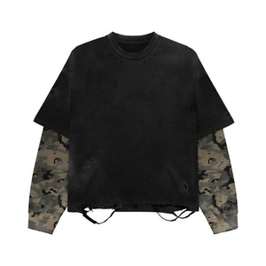 Camiseta de Manga Larga para Hombre, Estilo Vintage, Lavada, de Algodón, Camiseta de Doble Capa para Hombre - Product Image 1