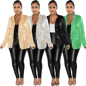 Nieuwste Design Streetwear Dame Elegante Effen Getailleerde Jas Met Lovertjes Dames Oversized Jasje Zakelijke Damesblazer