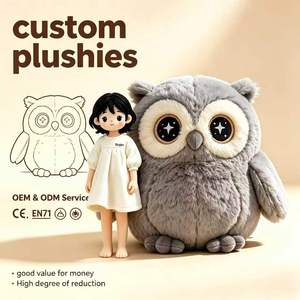 Vente en gros <span class=keywords><strong>de</strong></span> jouets en peluche personnalisés : hibou gris aux grands yeux, peluche moelleuse, OEM, animal <span class=keywords><strong>de</strong></span> nuit en peluche - Product Image 1
