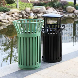 Public Basket Type Green Outdoor Steel Trash Bin Litter Bins Metal Rubbish Garbage Can Galvanized Steel Waste Container