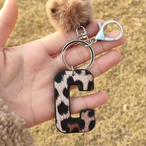 <span class=keywords><strong>Porte</strong></span>-clés en cuir style western, denim, motif léopard, avec bordure effet huile, lettre, <span class=keywords><strong>pompon</strong></span>, accessoires, impression numérique - Product Image 1