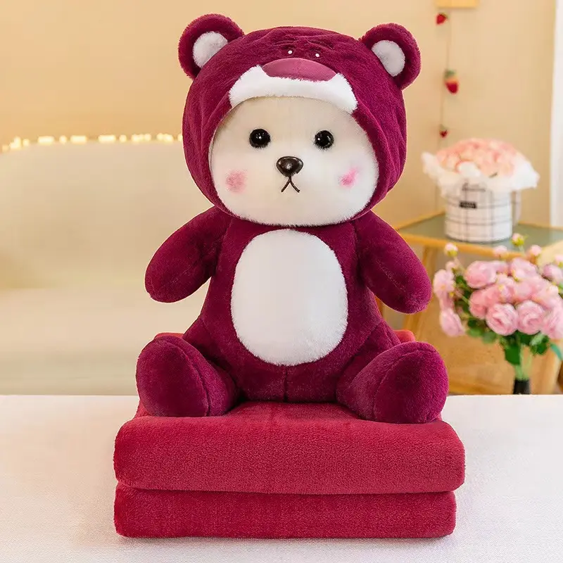AIFEIおもちゃ卸売新しいクマかわいいぬいぐるみ枕毛布2-in-1ソフト子供の眠っている人形の誕生日プレゼント