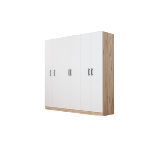 Armoire autoportante Kale à 6 portes en mélamine blanche avec 4 tiroirs et 13 étagères, fonction pliable pour chambre et rangement hôtelier - Product Image 1