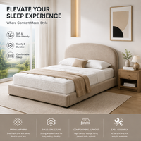 Cadre de lit plateforme moderne incurvé et capitonné, avec tête de lit rembourrée douce, en tissu de luxe, mobilier de chambre minimaliste