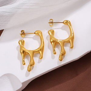 Pendientes de Aro con Forma Líquida, Chapados en Oro de 18K, Acero Inoxidable, Diseño Irregular, Joyería de Moda - Product Image 3