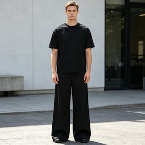 Ensemble homme 450g très vendu, t-shirt col rond gaufré et pantalon jogger, ensemble deux pièces été 100% coton couleur unie pour homme - Product Image 5