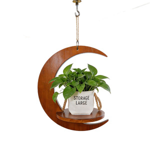 Macetero de pared de madera, soporte colgante para flores, forma de luna, de pino macizo, para decoración de interiores. - Product Image 2