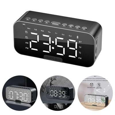 Multifunctional Mirror Alarm Clock BT Speaker Smart Portable Desktop Wireless Speaker With FM Support TF Card