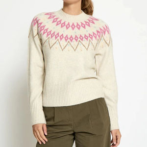<span class=keywords><strong>Femme</strong></span> <span class=keywords><strong>Pastel</strong></span> Fair Isle Casual <span class=keywords><strong>Pull</strong></span> Jumper Laine Alpaga Mélange Mock Neck pour la saison du printemps avec Logo avant - Product Image 1