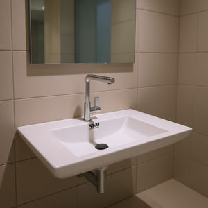 Lavabo encastré SMC pour salle de bain, 31,5x18,1x5,1 pouces, blanc, rectangulaire, à encastrer, à trou unique, design minimaliste - Product Image 2