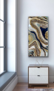 Decorazione Murale di Lusso Arte in Resina Blu Pavone Personalizzata Arte Murale in Resina Epossidica Geode Dorata Dipinto su Tela con Cristalli per Casa Ufficio Hotel - Product Image 3