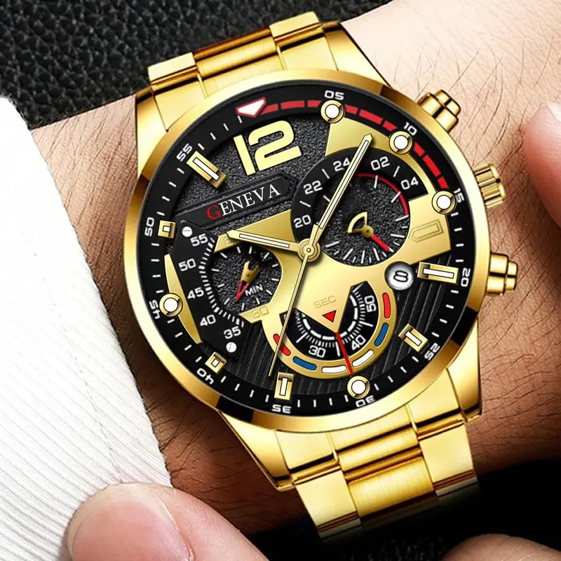 Gelang kulit baja Aloi murah, jam tangan enam jarum versi mekanis, jam tangan kuarsa untuk pria