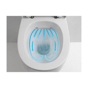 MedaHome Rimless Rubino Cerámica con Curado Térmico, Vaso Suspendido sin Brida, Blanco Pulido, Tapa de Cierre Suave, Extractor de Pared - Product Image 3