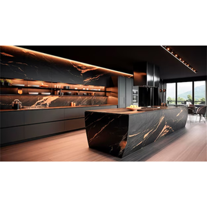 Armoire de cuisine de style luxueux, finition noire mate, îlot de cuisine <span class=keywords><strong>noir</strong></span> en pierre de roche - Product Image 1