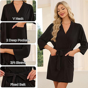 Vestaglie da Sposa e Damigella con Bordo in Pizzo per Donne, Vestaglie Simil-Seta per Feste Nuziali, Kimono in Raso Ricamato - Product Image 3