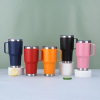 Gobelet isotherme en acier inoxydable avec revêtement en poudre, réutilisable, pour le camping, avec logo personnalisé, anti-fuite, 30 oz, avec poignée soudée