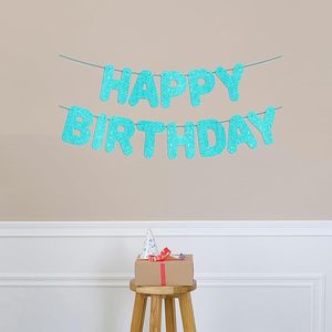 Pancarta de <span class=keywords><strong>Feliz</strong></span> Cumpleaños, Pancarta Brillante Color Turquesa, Decoraciones para Fiesta de Cumpleaños, Letrero de Fondo con Diseño Submarino, Decoraciones de Cumpleaños - Product Image 3