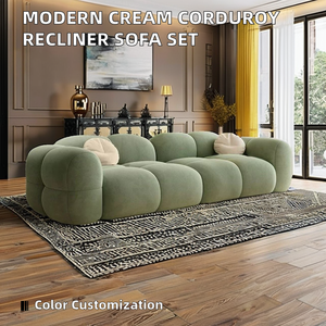 Yy22 hiện đại kem chuyển đổi sofa Puff màu rắn vải nhung kẻ ngồi có thể ngả đi văng với chân thẳng cho phòng khách bộ đồ nội thất - Product Image 2