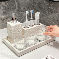 Ensemble d'accessoires de salle de bain en marbre naturel 5 pièces : distributeur de lotion, porte-mouchoirs, porte-savon, plateau pour hôtel