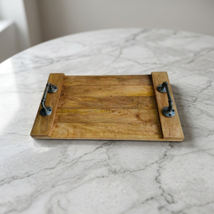 FURBISH HOME DECOR Single-Tier Standard Modern <b>Square</b> Wooden Storage Tray Handle Polished Portable Multifunction Easy Clean 35L - Product Image 5