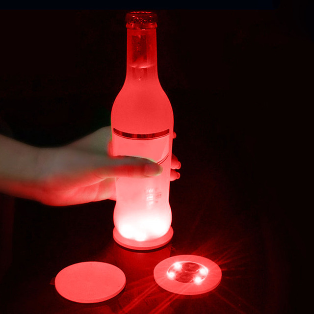 Christmas Decoration Light Bottle Stickers Battery Powered Party Drink Cup Mat LED Lights Coasters