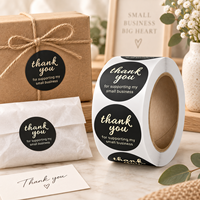 Autocollant personnalisé rond en papier, étanche, de qualité alimentaire, avec logo, adhésif, « Merci », impression dorée sur étiquette transparente en rouleau pour petites entreprises