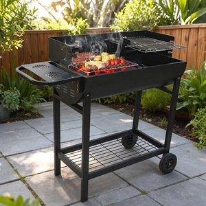 Double Layer Charcoal <b>BBQ</b> Grill <b>Large</b> Size Adjustable Height Multifunctional Outdoor Grilling Cart - Product Image 1