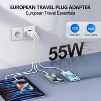 Pengisi Daya Cepat 55W 2-Port USB-C PD 65W dengan Teknologi GaN, Colokan Dinding untuk Earphone, Proteksi OTP