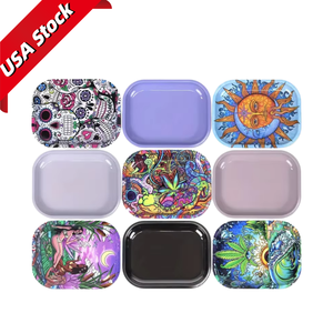 USA Stock 18x14cm Rolling Tray Mixed Styles Colorful Pattern Metal Tray For Smoking Accessories Storage - Product Image 2