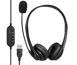 מקצועי שיחת מרכז USB אוזניות Wired אוזניות עם נפח שליטה, אילם משמש כנס, סקייפ ו stydying