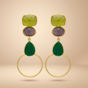 Pendientes Colgantes Étnicos Hechos a Mano en Latón Chapado en Oro con Piedras Preciosas, Estilo Boho para Fiestas - Product Image 3