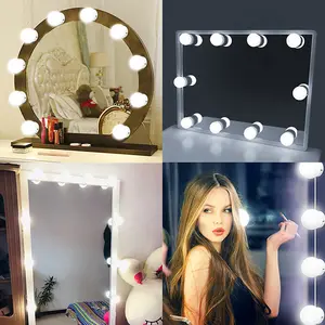 Eclairage de miroir Led pour coiffeuse, lampe de miroir de Style Hollywood améliorée, 3 couleurs différentes, avec 10 ampoules Dimmable