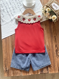 Conjunto <span class=keywords><strong>de</strong></span> <span class=keywords><strong>Ropa</strong></span> Casual <span class=keywords><strong>de</strong></span> Verano para Niñas, Top <span class=keywords><strong>sin</strong></span> Mangas con Bordado <span class=keywords><strong>de</strong></span> Fresa y Pantalones Cortos <span class=keywords><strong>de</strong></span> Mezclilla, 2 Piezas - Product Image 2