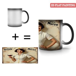 Mug vierge 11oz en céramique noire givrée, sensible à la chaleur, avec motif infirmière et peinture 2D à plat - Product Image 4