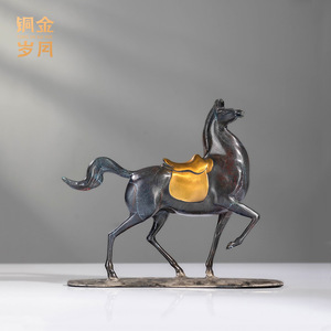 Figura de caballo de cobre y oro, decoración artística hecha a mano para sala de estar u oficina, regalo de inauguración de casa - Product Image 3