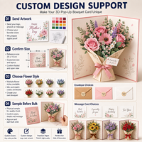 Tarjeta de Regalo de Papel con Flores 3D, Rectangular, con Barnizado UV de 4 Colores, Personalizada, para el Día de la Madre, Cumpleaños, Festividades