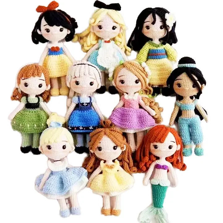 El yapımı tığ prenses bebek özel boyut yumuşak karikatür tarzı oyuncak kızlar için mükemmel bebek hediye modelleme