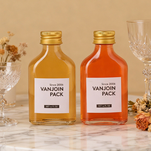 Étiquette autocollante personnalisée Bouteille en verre plate pour liqueur 100 ml Mini bouteilles en verre transparentes vides de qualité alimentaire pour jus de fruits, boissons, <span class=keywords><strong>alcool</strong></span>, liqueur - Product Image 5